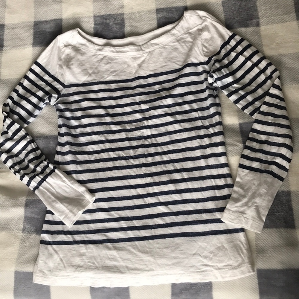 Loft navy and white striped long-sleeved tee